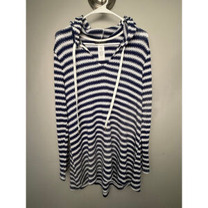 Women's LA BLANCA Striped Hoodie Navy/White Size M